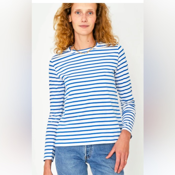 KULE Modern Long XS Blue and White Striped Tee - Picture 1 of 4